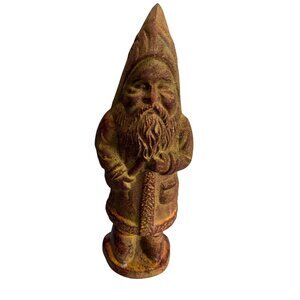 Antique Cast Iron Father Christmas Figure 9.5" Rust Patina Vintage Holiday Decor